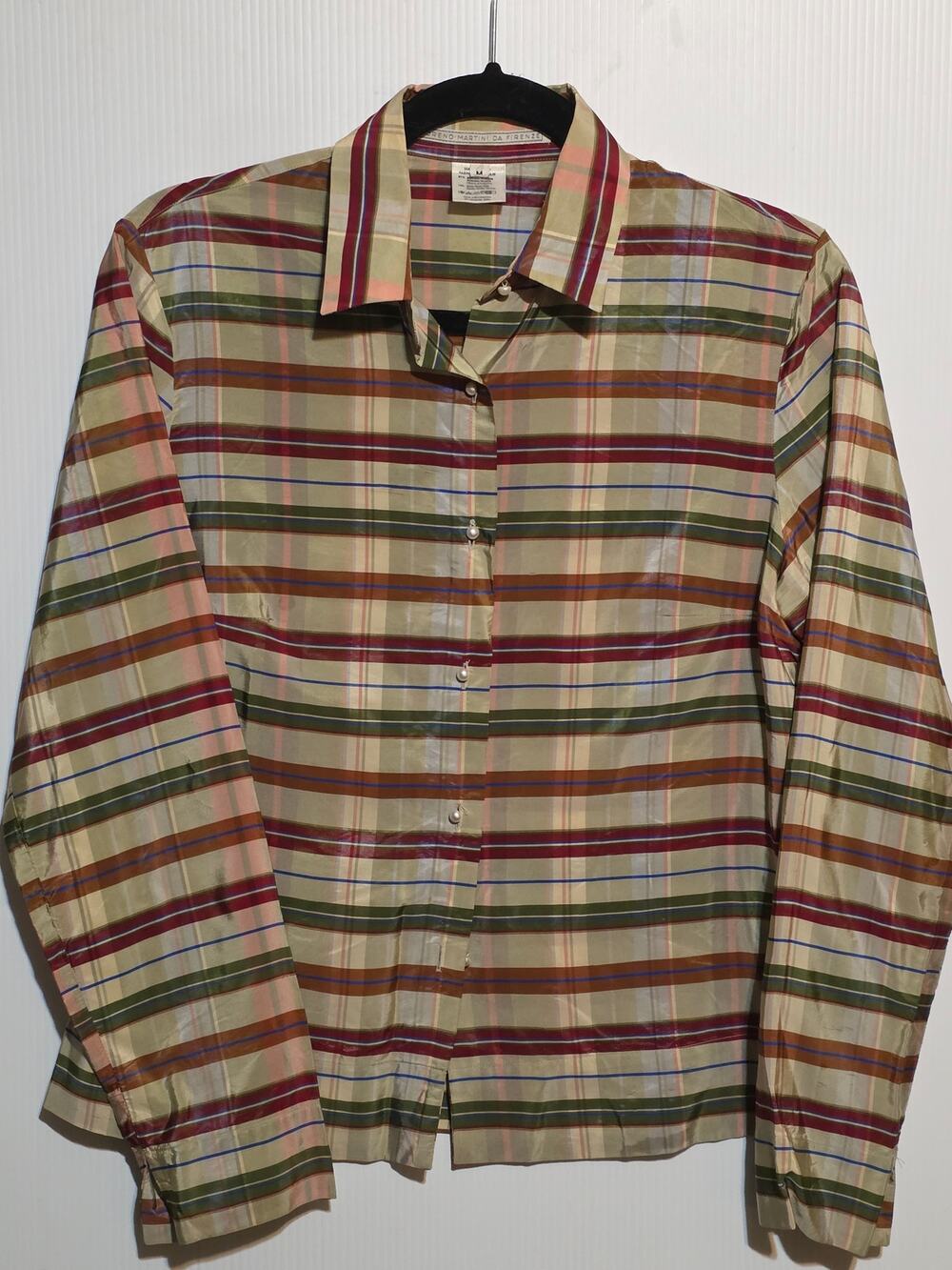 Moreno Martini Da Firenze Silk Blend Plaid Blouse Size M Button Down Shirt